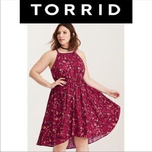 torrid Burgundy Floral Halter Fit-and-Flare Dress